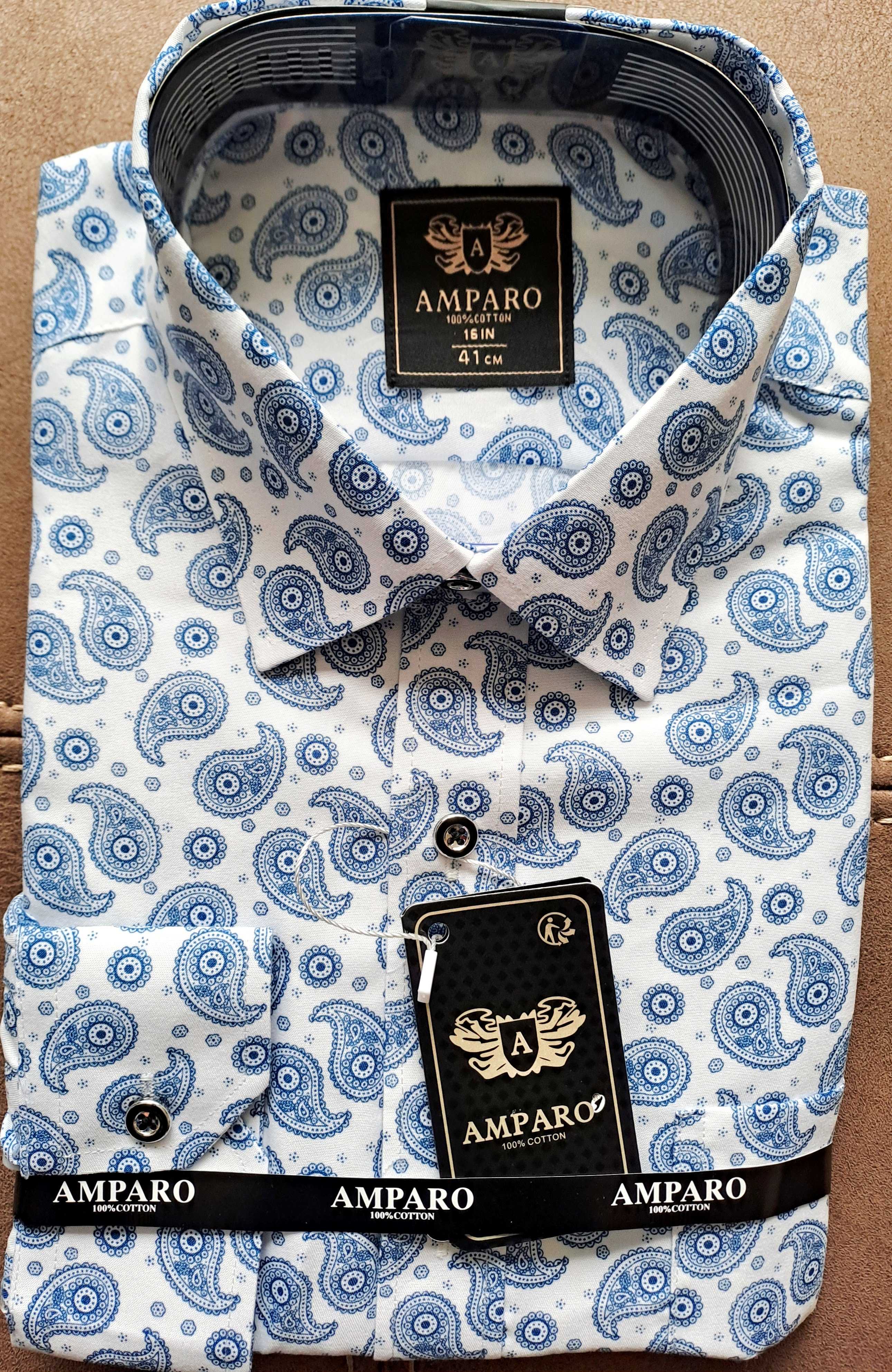Chemise Amparo manche longue " cachemire bleu " 100% coton
