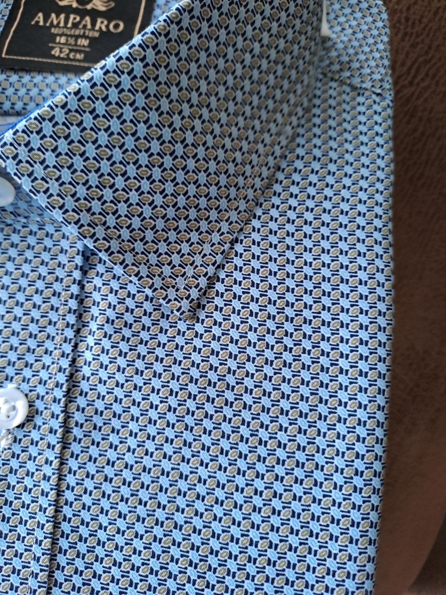 Amparo overhemd met korte mouwen, 100% katoen, moderne blauw/grijze ruiten