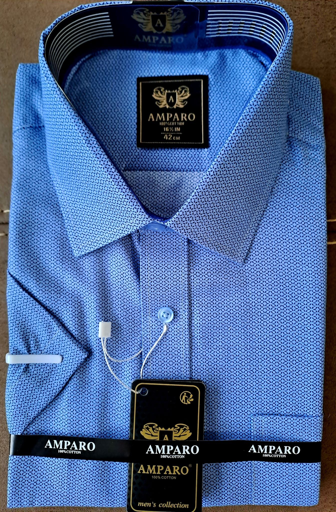 Amparo overhemd met korte mouwen, 100% katoen, modern blauw