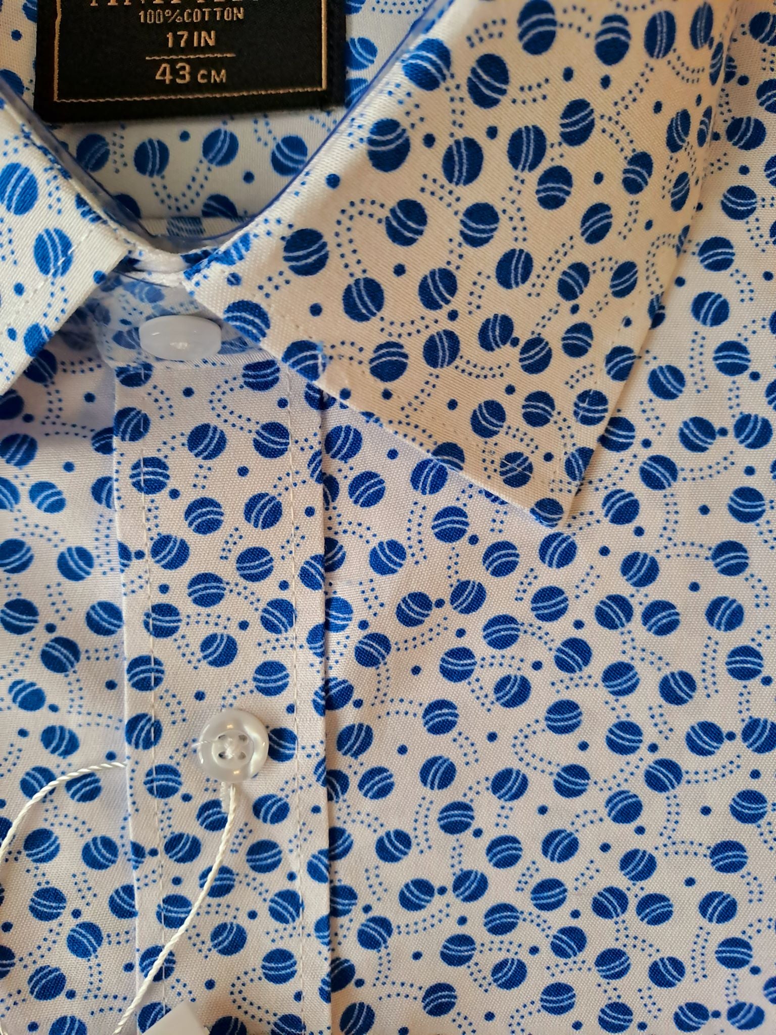 Amparo overhemd met korte mouwen 100% katoen modern wit/blauwe stippen