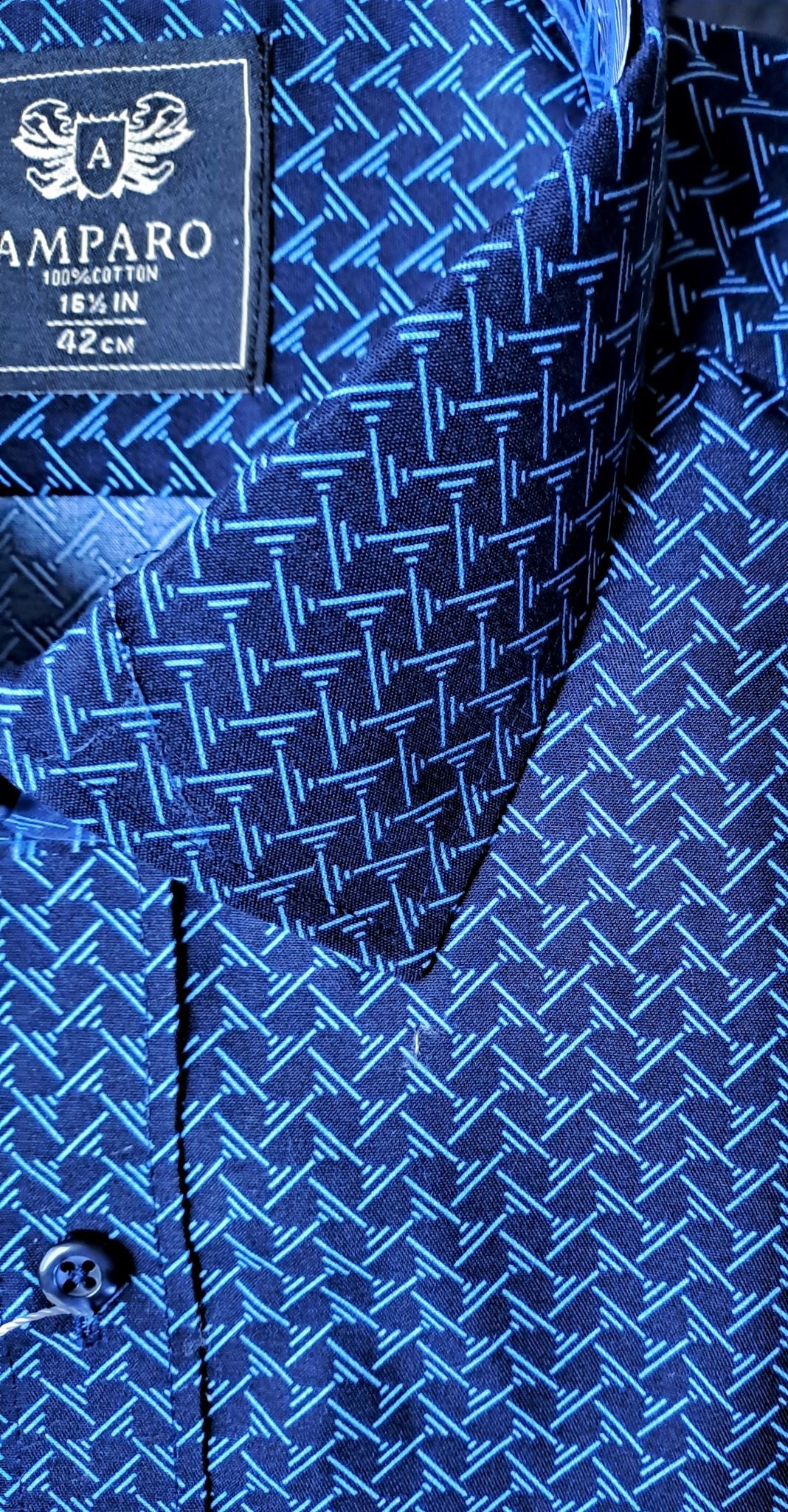 Amparo overhemd met korte mouwen, 100% katoen, modern gemengd blauw