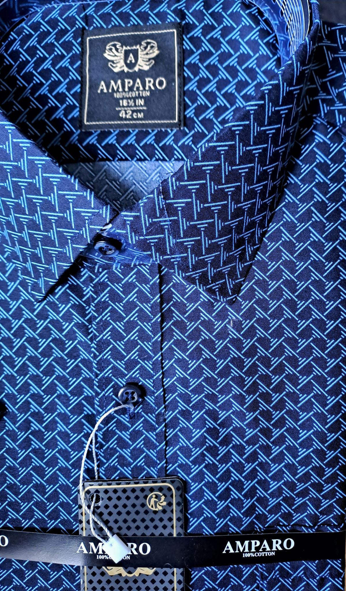 Amparo overhemd met korte mouwen, 100% katoen, modern gemengd blauw