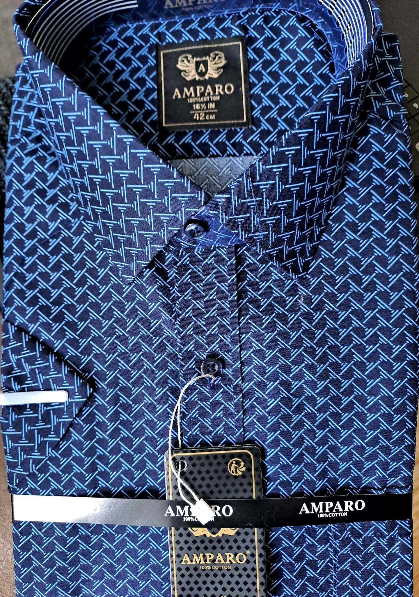 Amparo overhemd met korte mouwen, 100% katoen, modern gemengd blauw