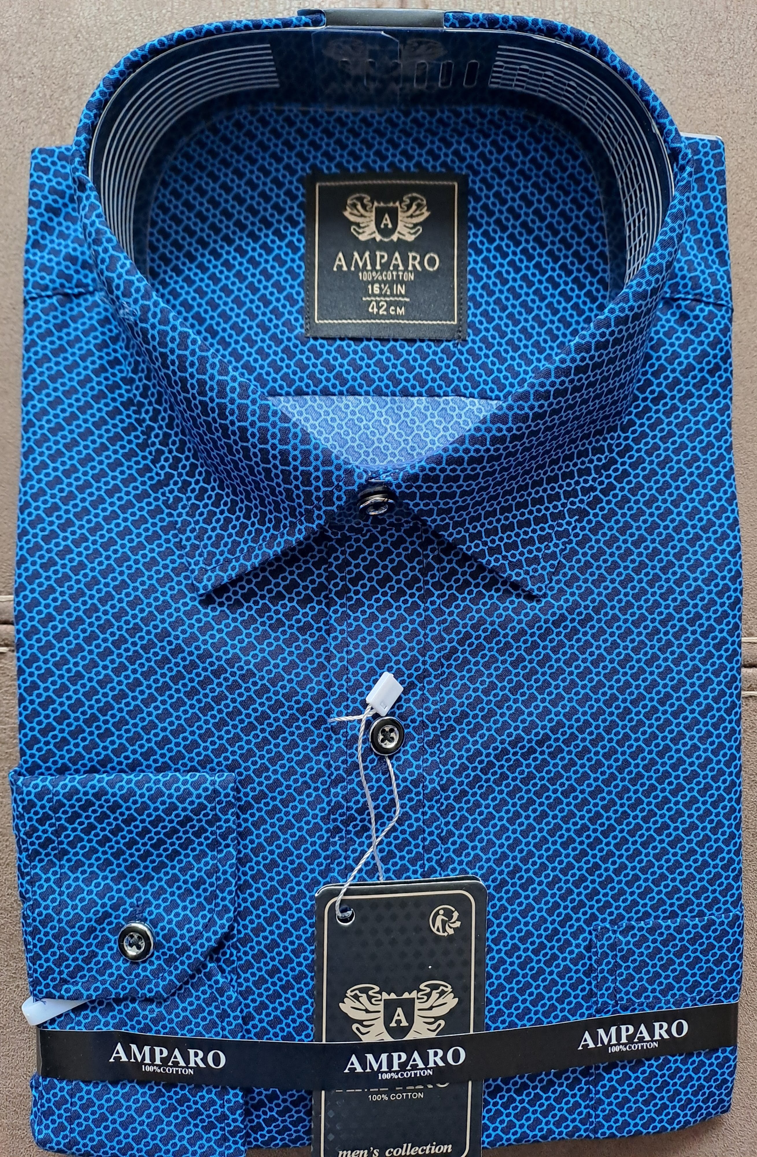Amparo langmouw licht/donkerblauw modern 100% katoenen overhemd