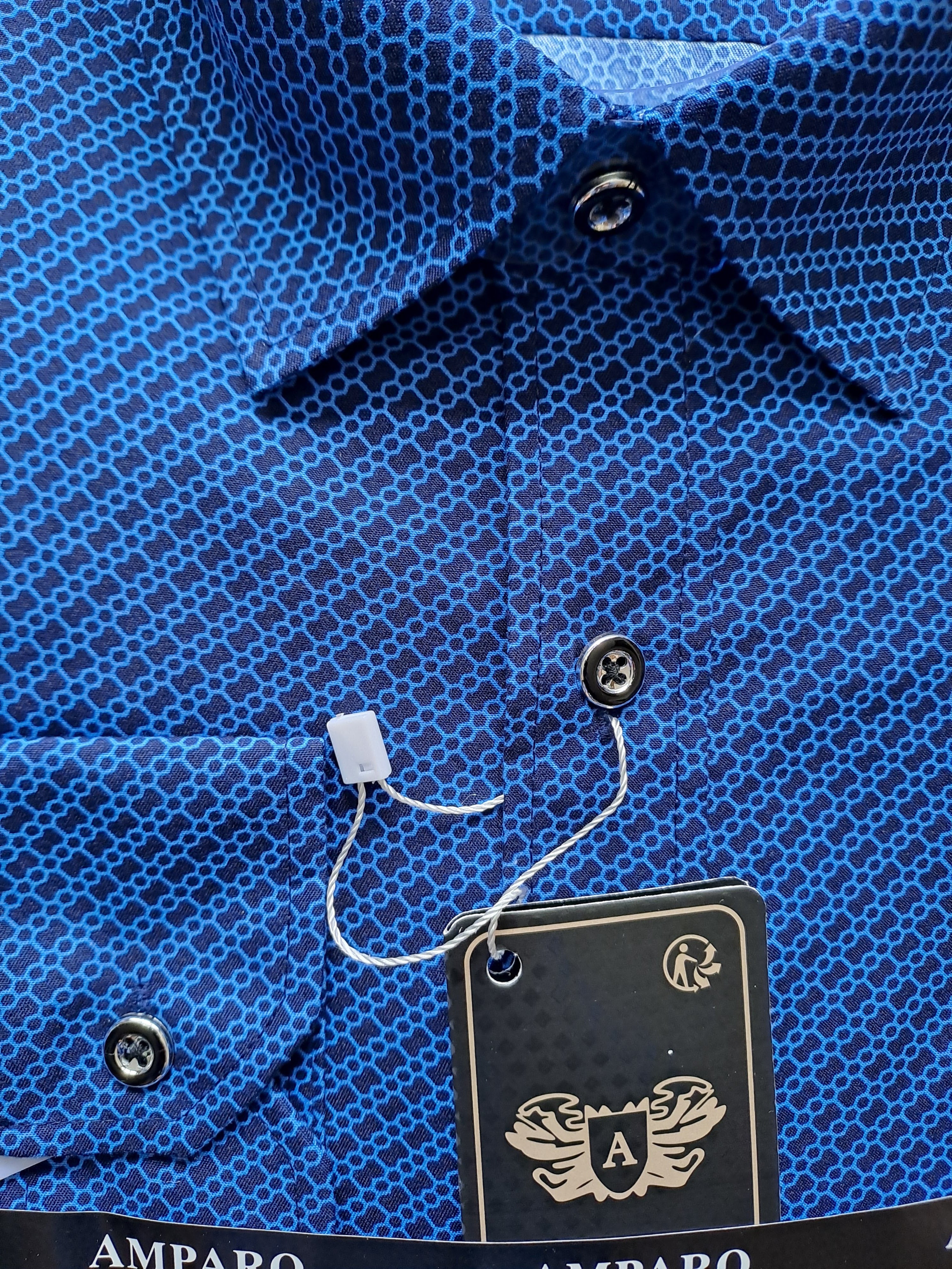 Amparo langmouw licht/donkerblauw modern 100% katoenen overhemd