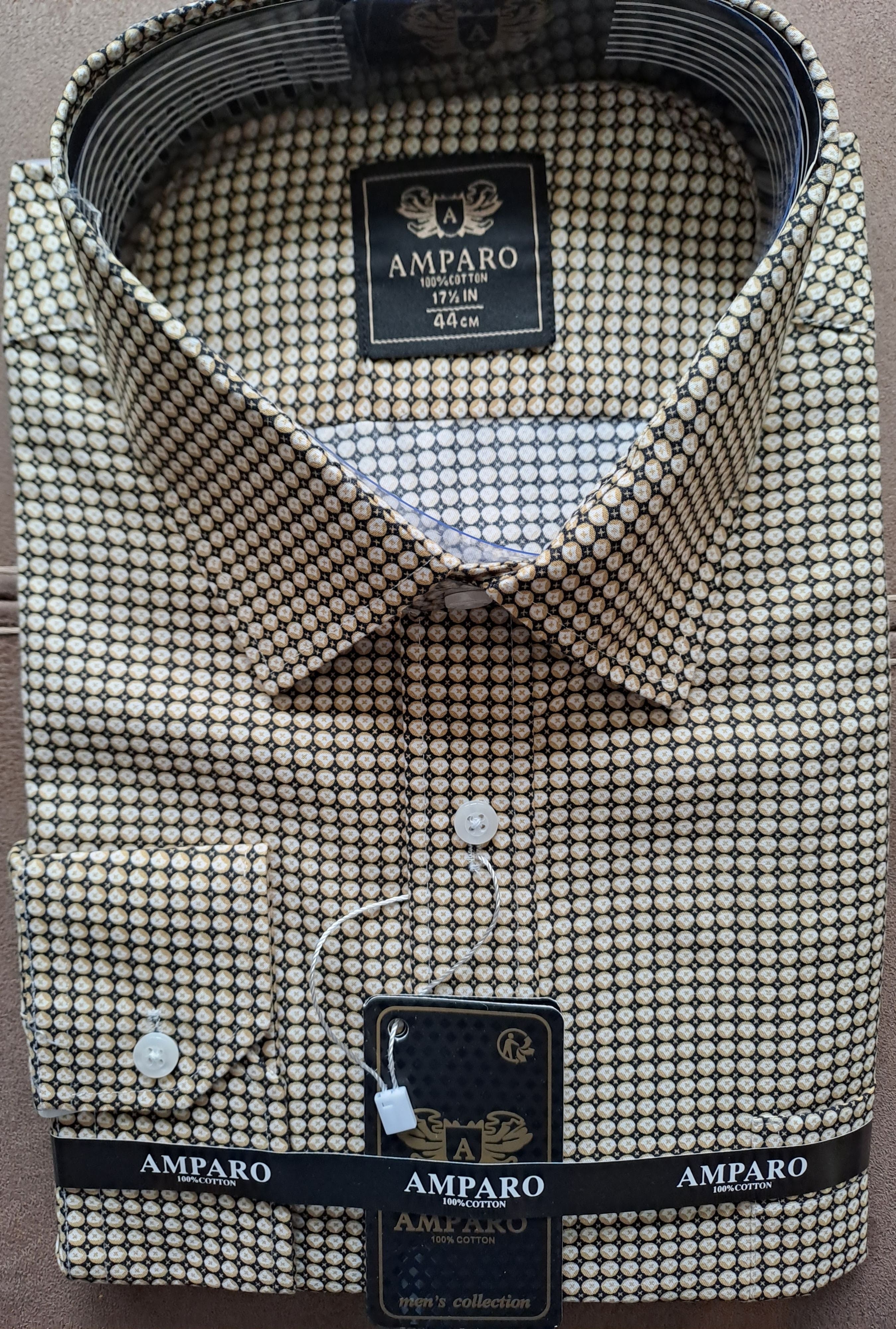 Amparo beige gestippelde blouse met lange mouwen, 100% katoen