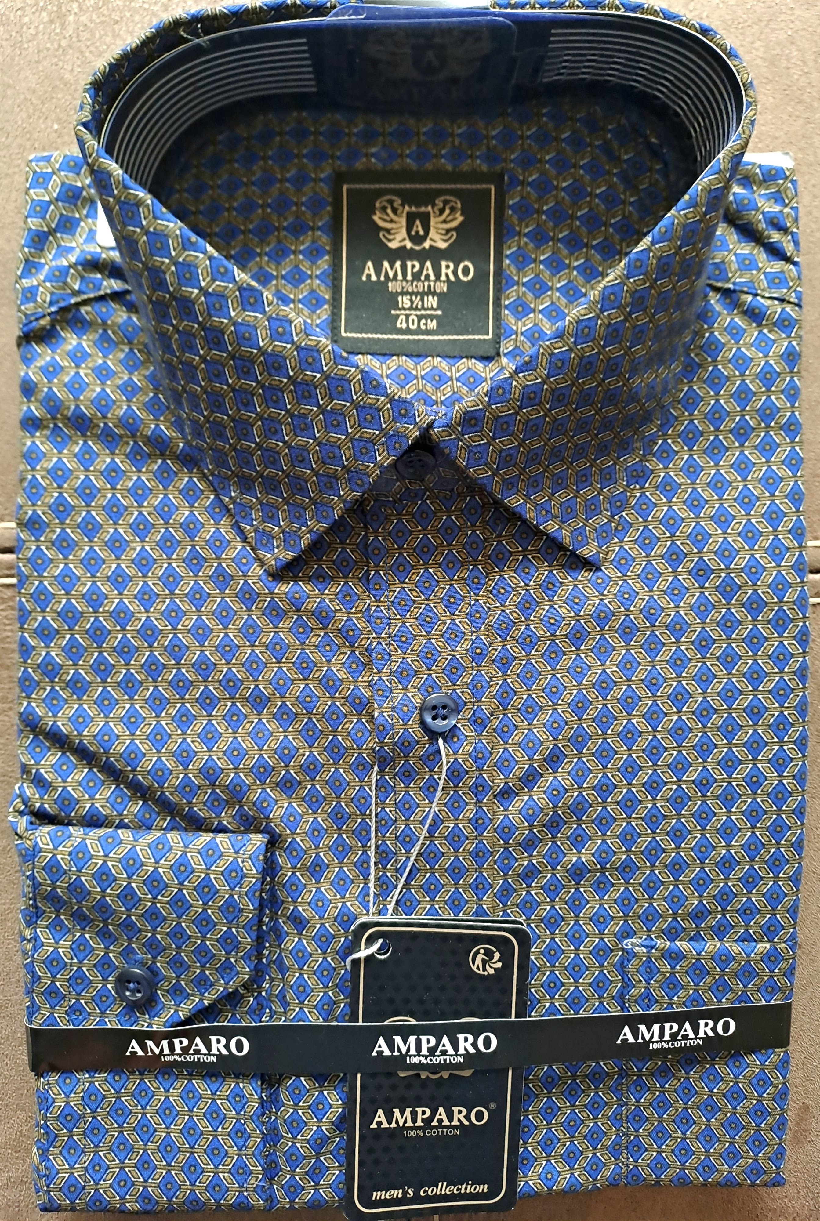 Amparo lang mouw shirt bruin blauwe stippen 100% katoen