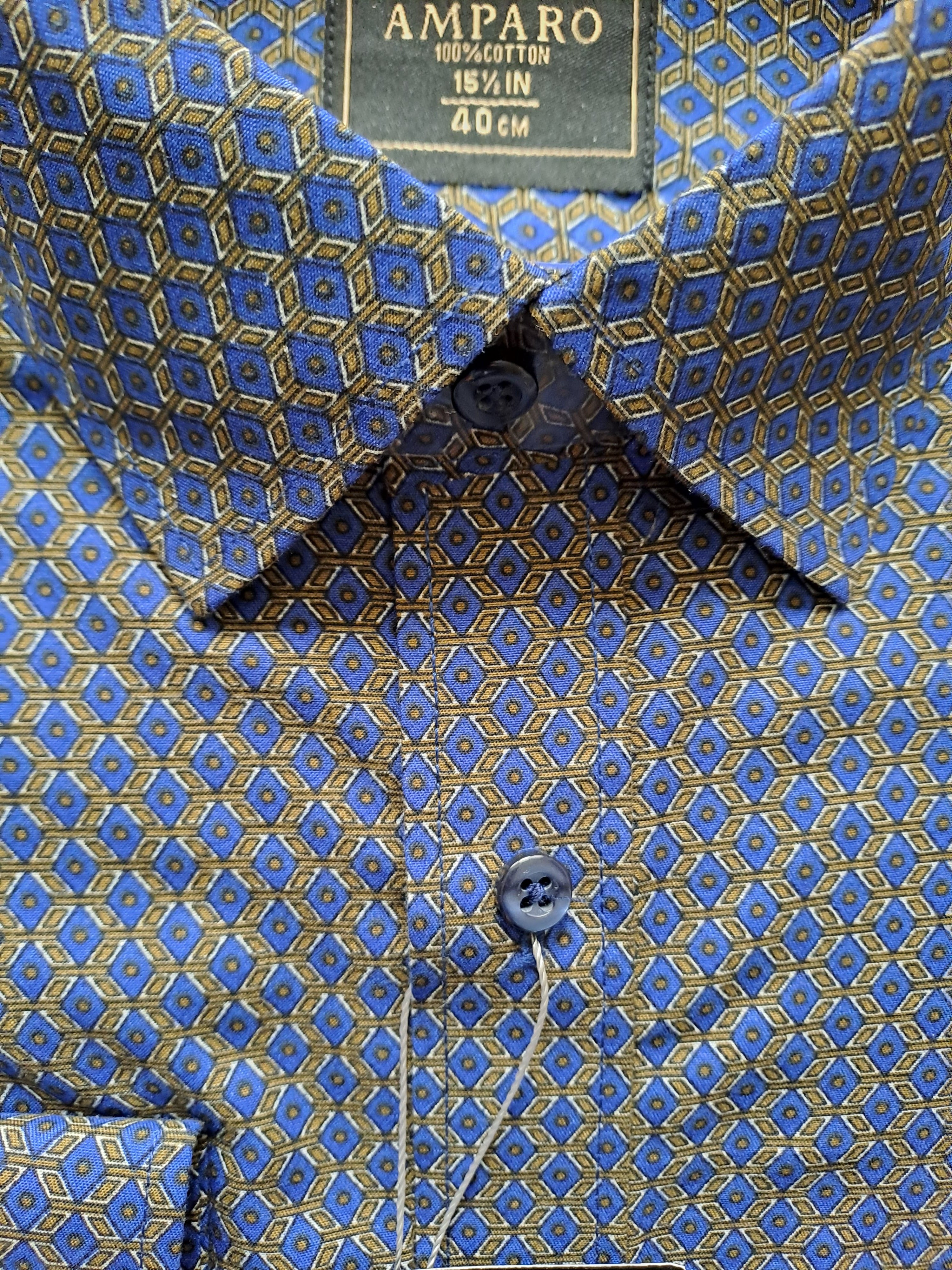 Amparo lang mouw shirt bruin blauwe stippen 100% katoen