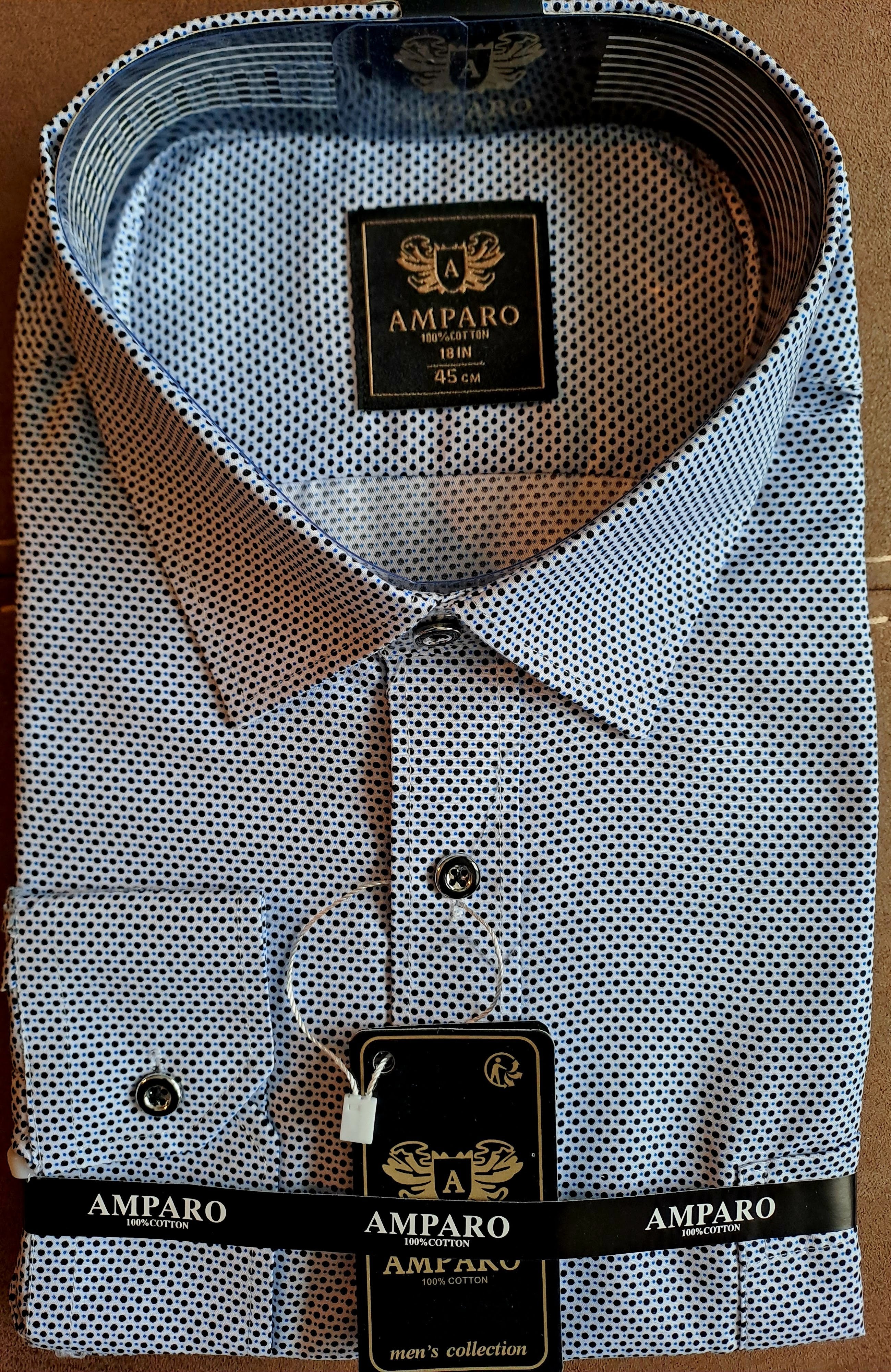 Amparo lang mouwen blauw stippen shirt, 100% katoen