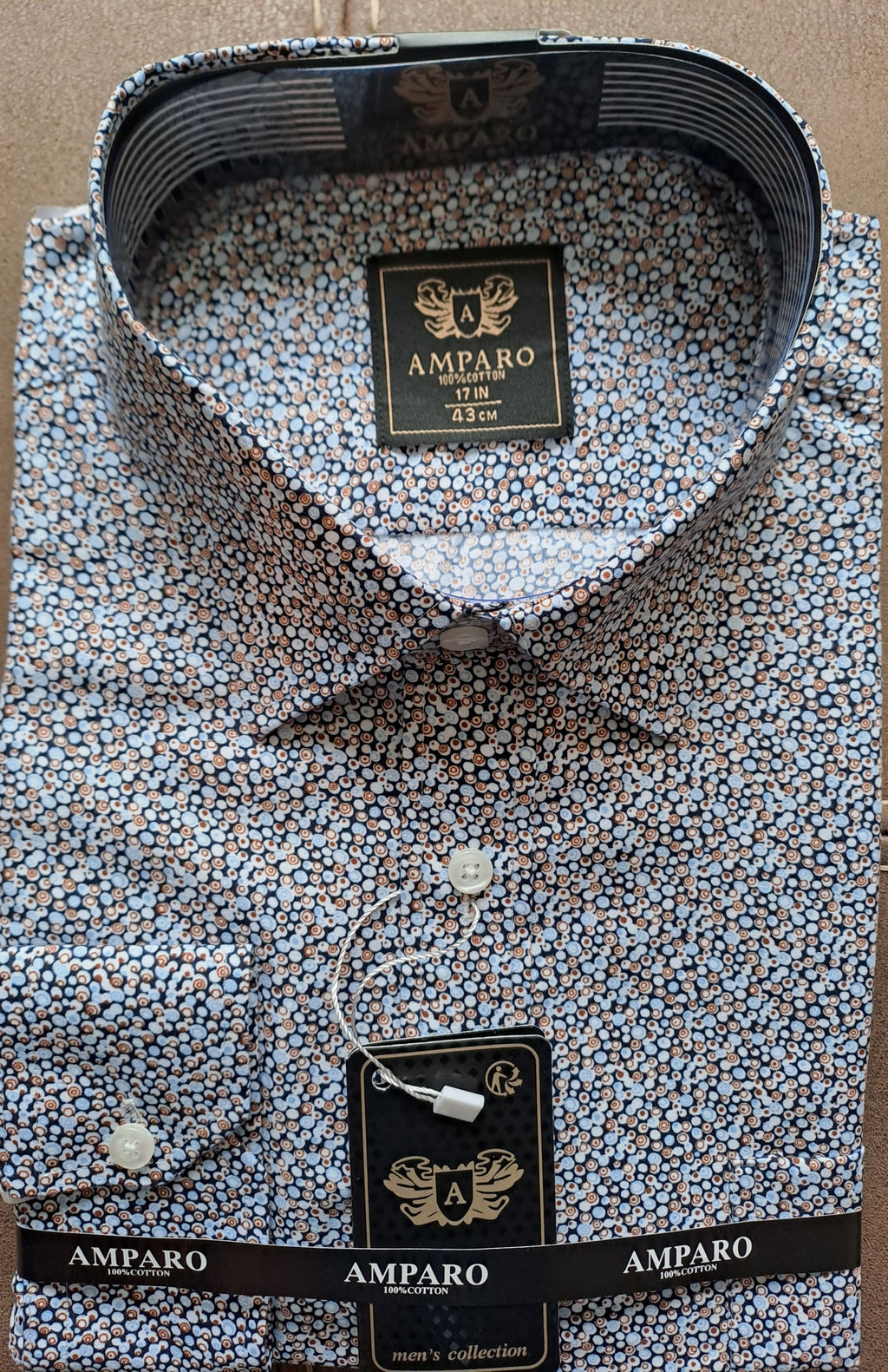 Chemise Amparo manche longue beige/light and dark blue 100% coton
