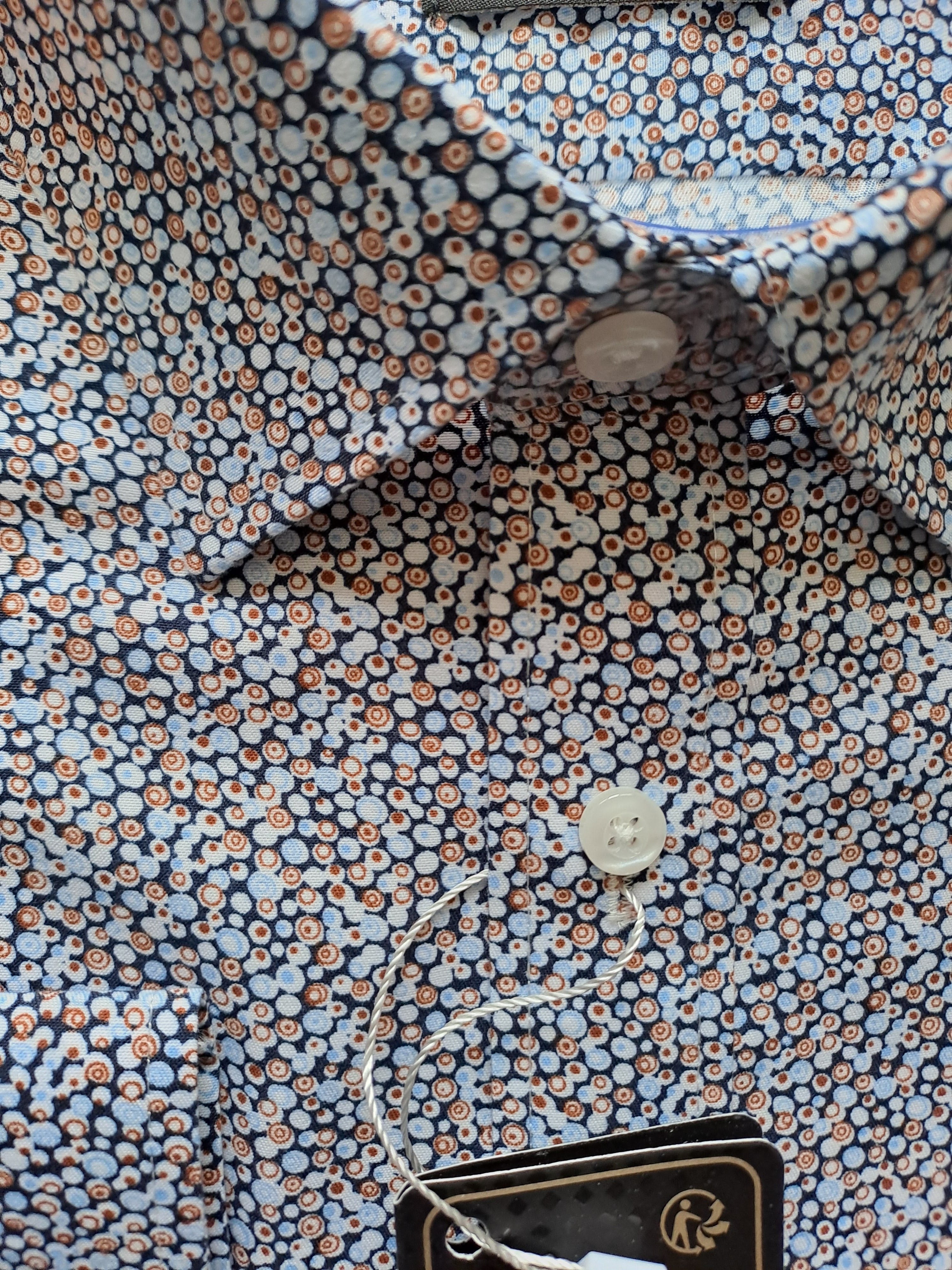 Amparo overhemd met lange mouwen in beige/licht- en donkerblauw, 100% katoen