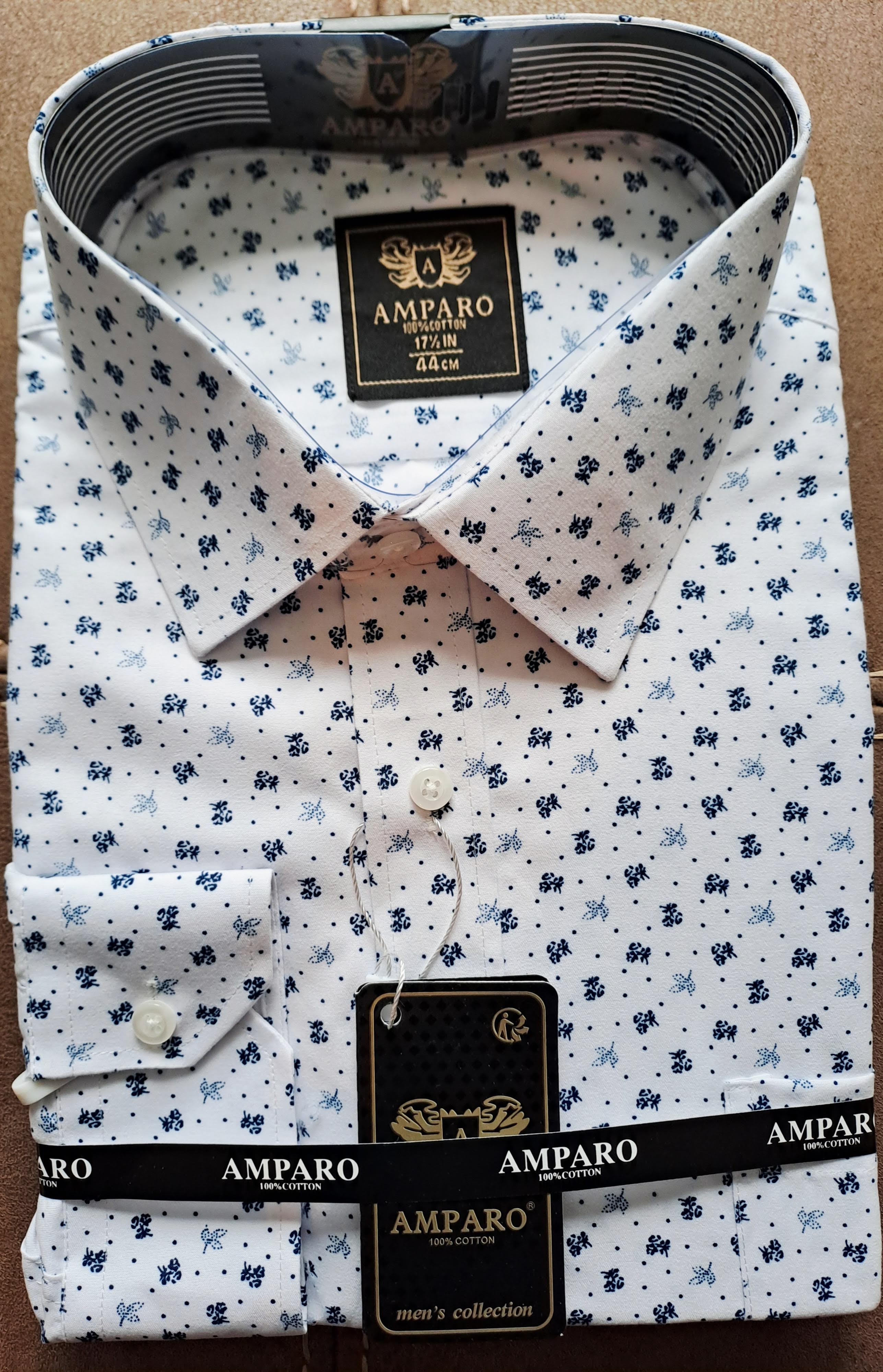 Amparo shirt met lange mouwen en blauwe bloemen, 100% katoen