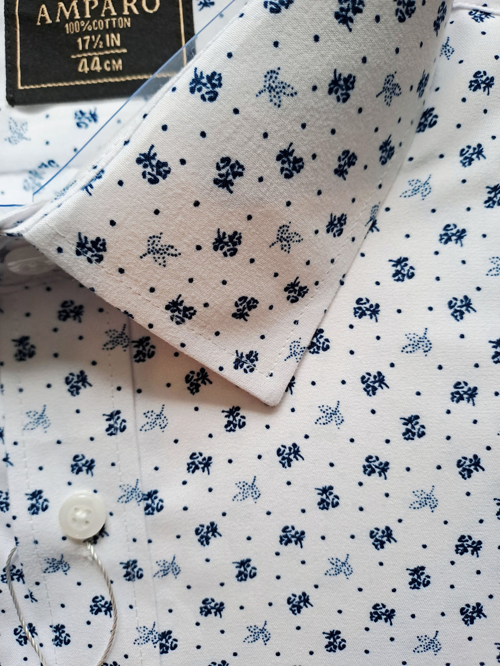 Amparo shirt met lange mouwen en blauwe bloemen, 100% katoen