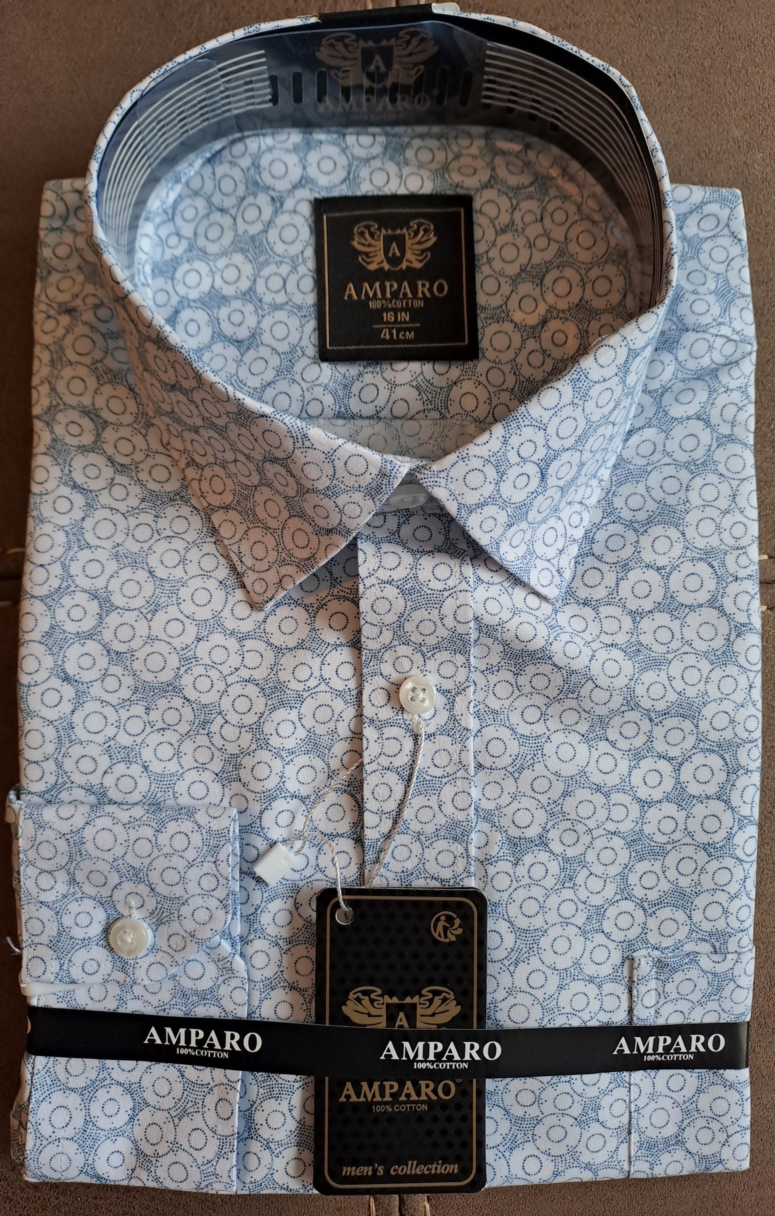 Amparo lang mouwen lichtgrijs cirkels shirt 100% katoen