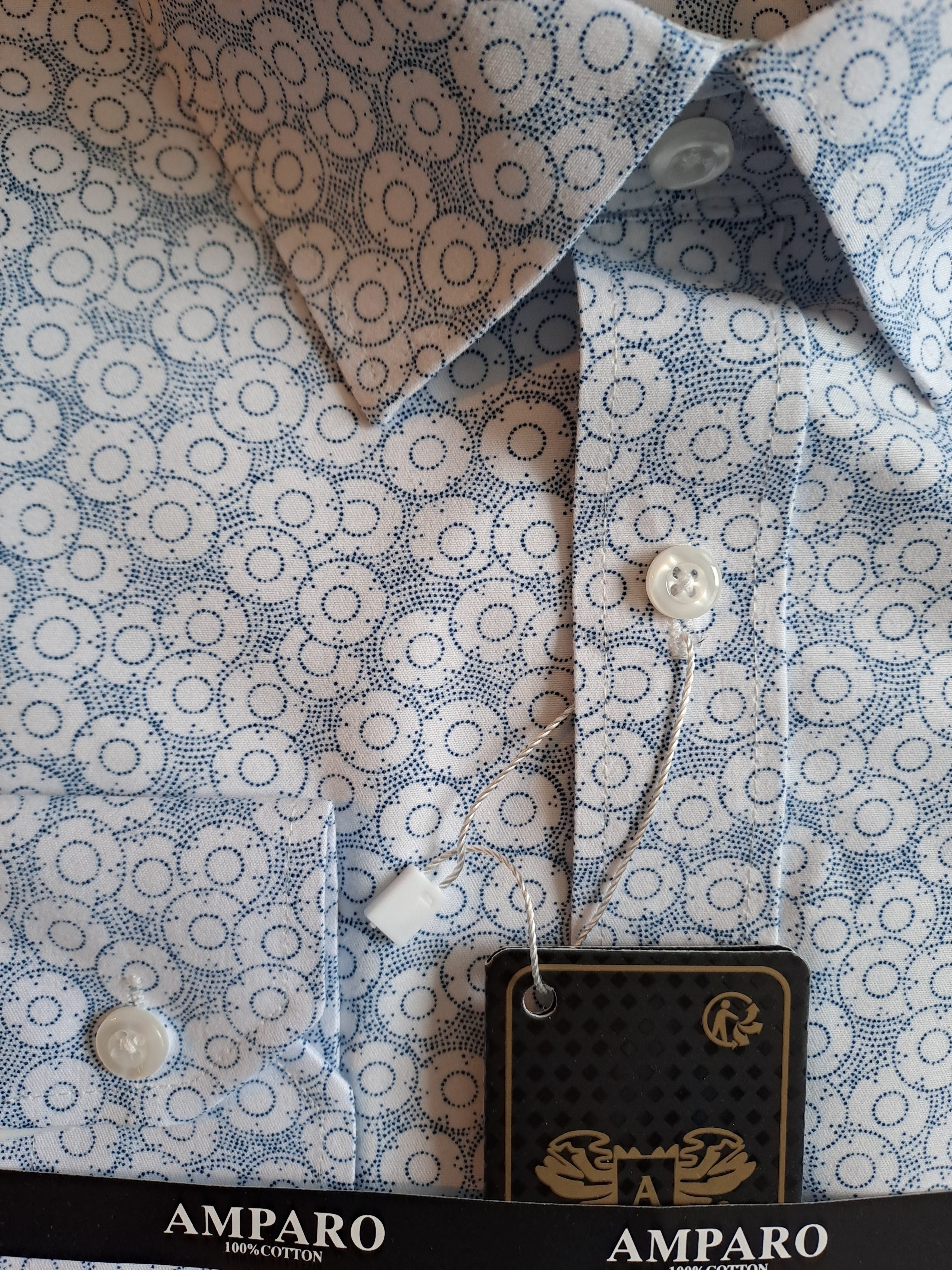 Amparo lang mouwen lichtgrijs cirkels shirt 100% katoen