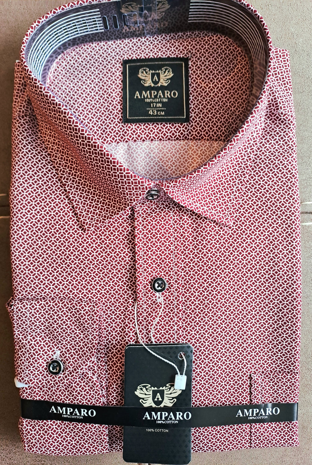 Chemise Amparo manche longue cercles bordeaux 100% coton