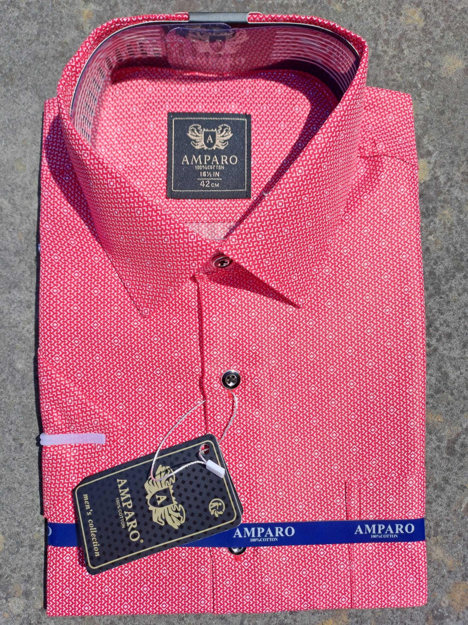 Chemise Amparo manche courte rouge pointillé 100% Cotton - Chemise Belgium