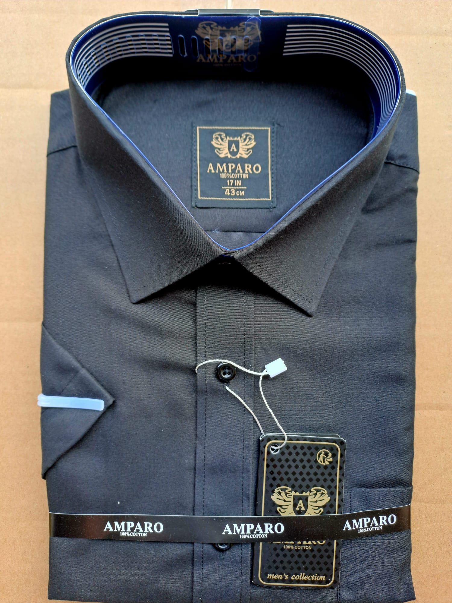 Chemise Amparo manche courte noir uni 100% cotton - Chemise Belgium
