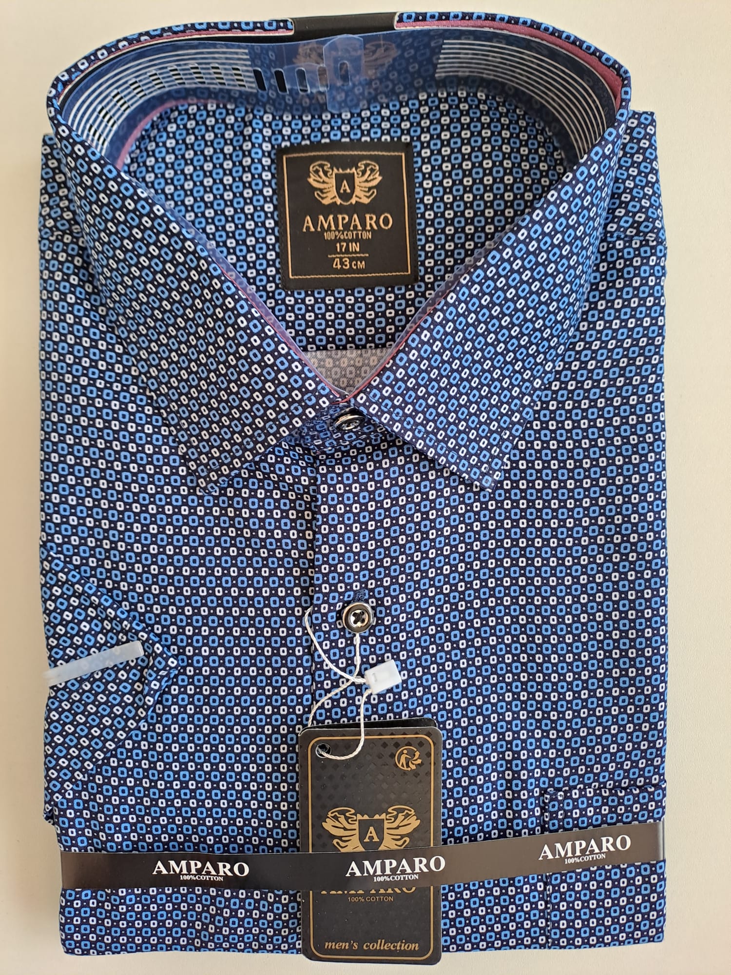 Chemise Amparo manche courte marin 100% Cotton - Chemise Belgium