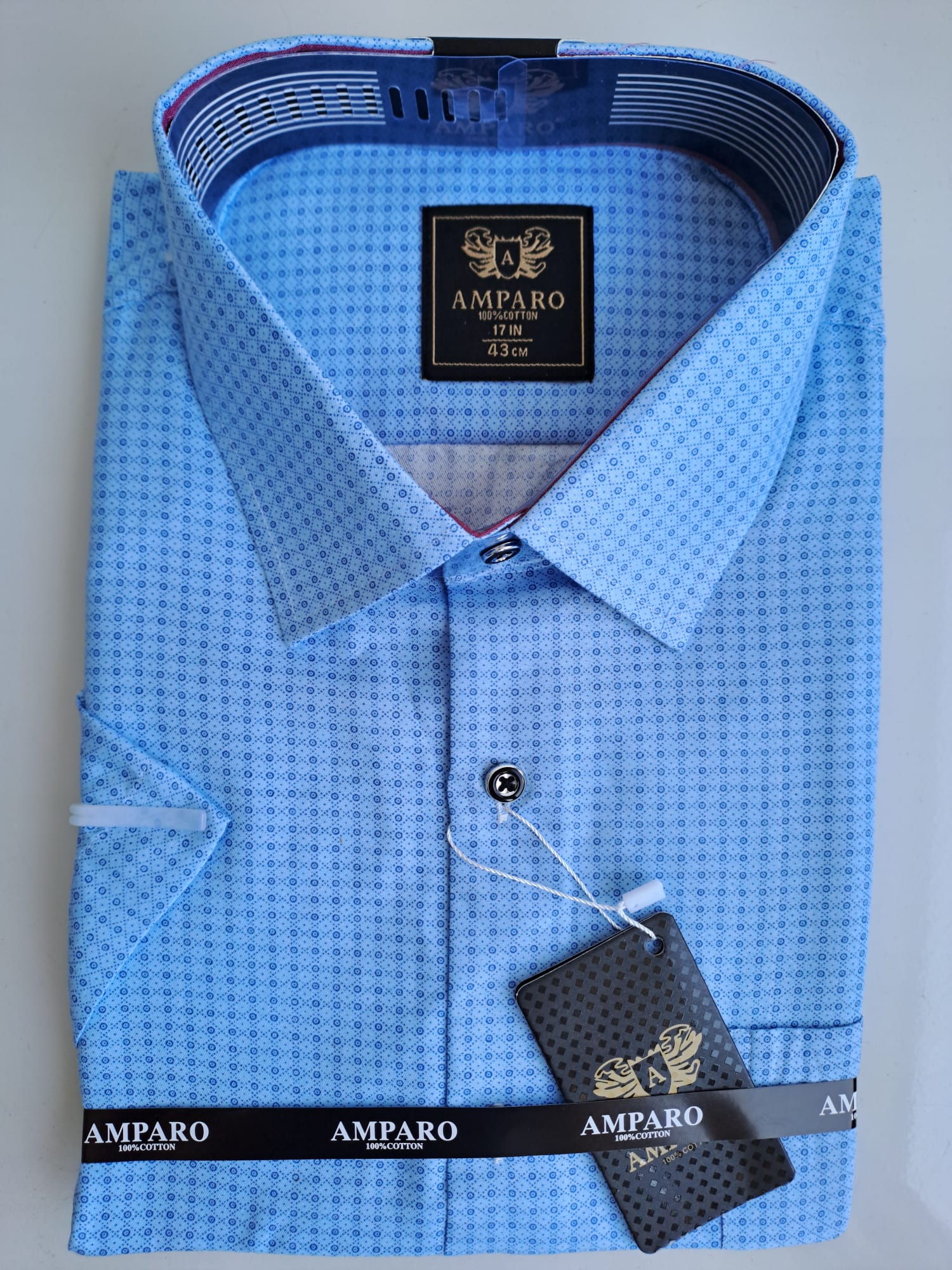 Chemise Amparo manche courte bleu ciel à carreaux 100% Cotton - Chemise Belgium