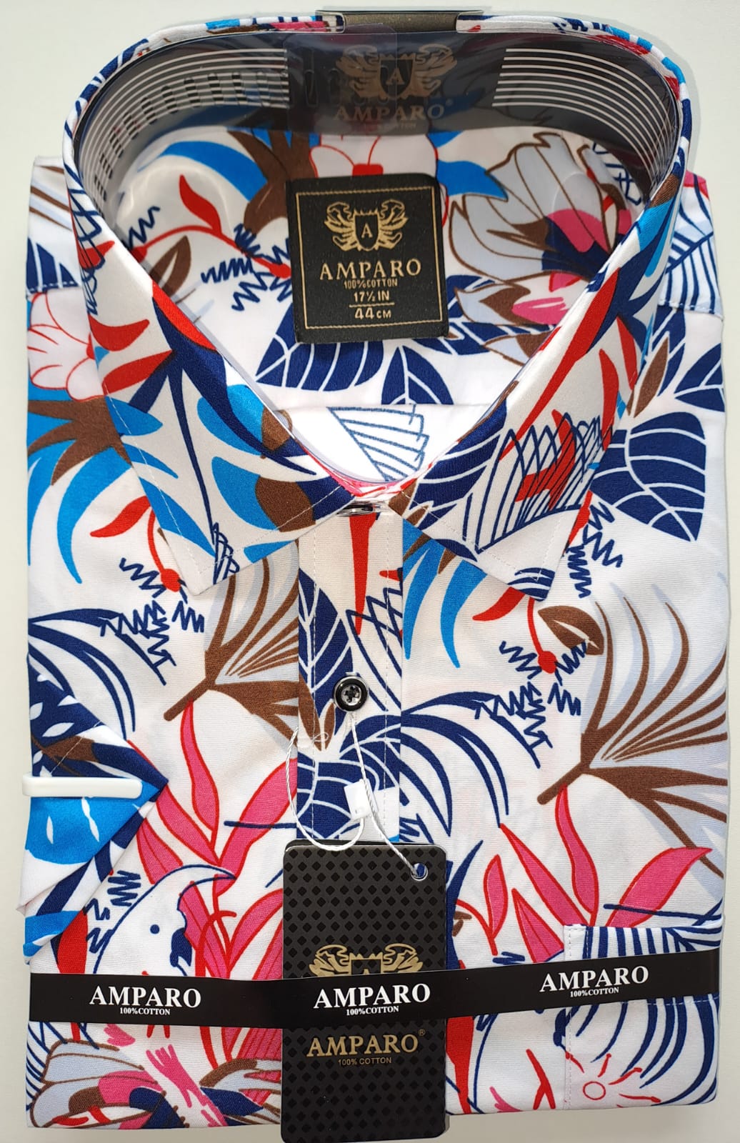 Chemise Amaparo 100 % cotton exotic bleu / rouge - Chemise Belgium