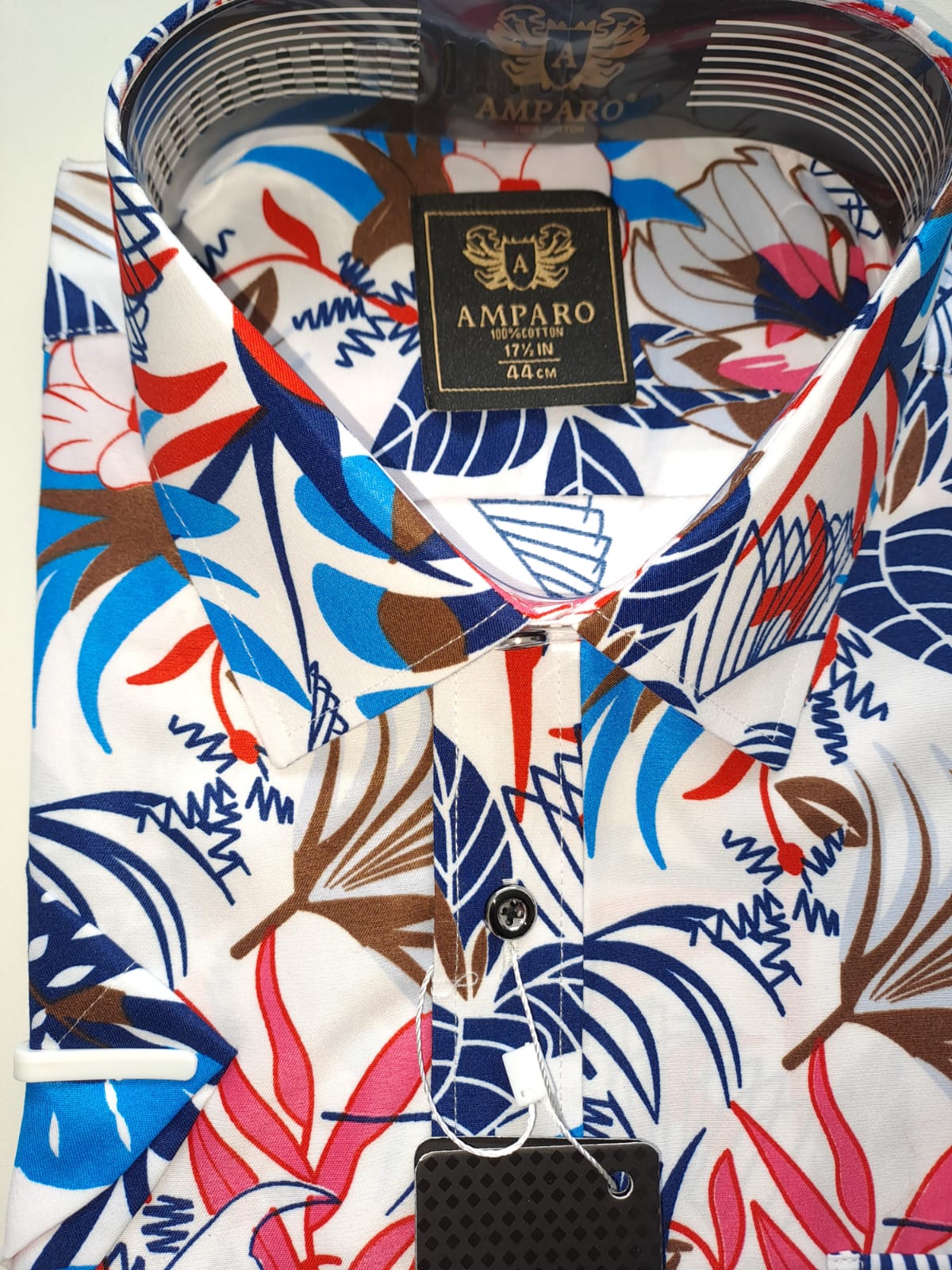 Chemise Amaparo 100 % cotton exotic bleu / rouge - Chemise Belgium