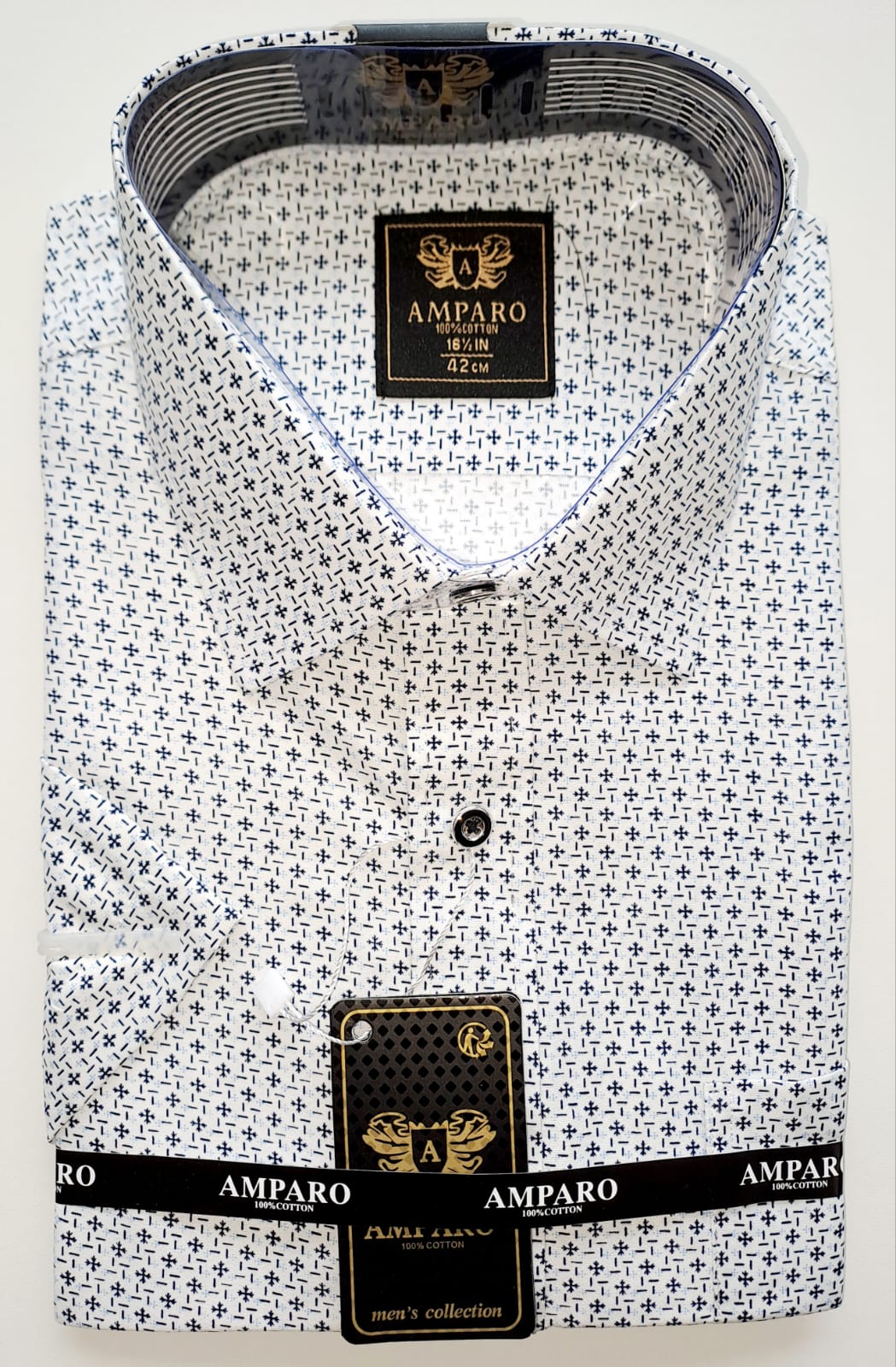 Chemise Amparo manche courte 100% coton croix gris bleu - Chemise Belgium