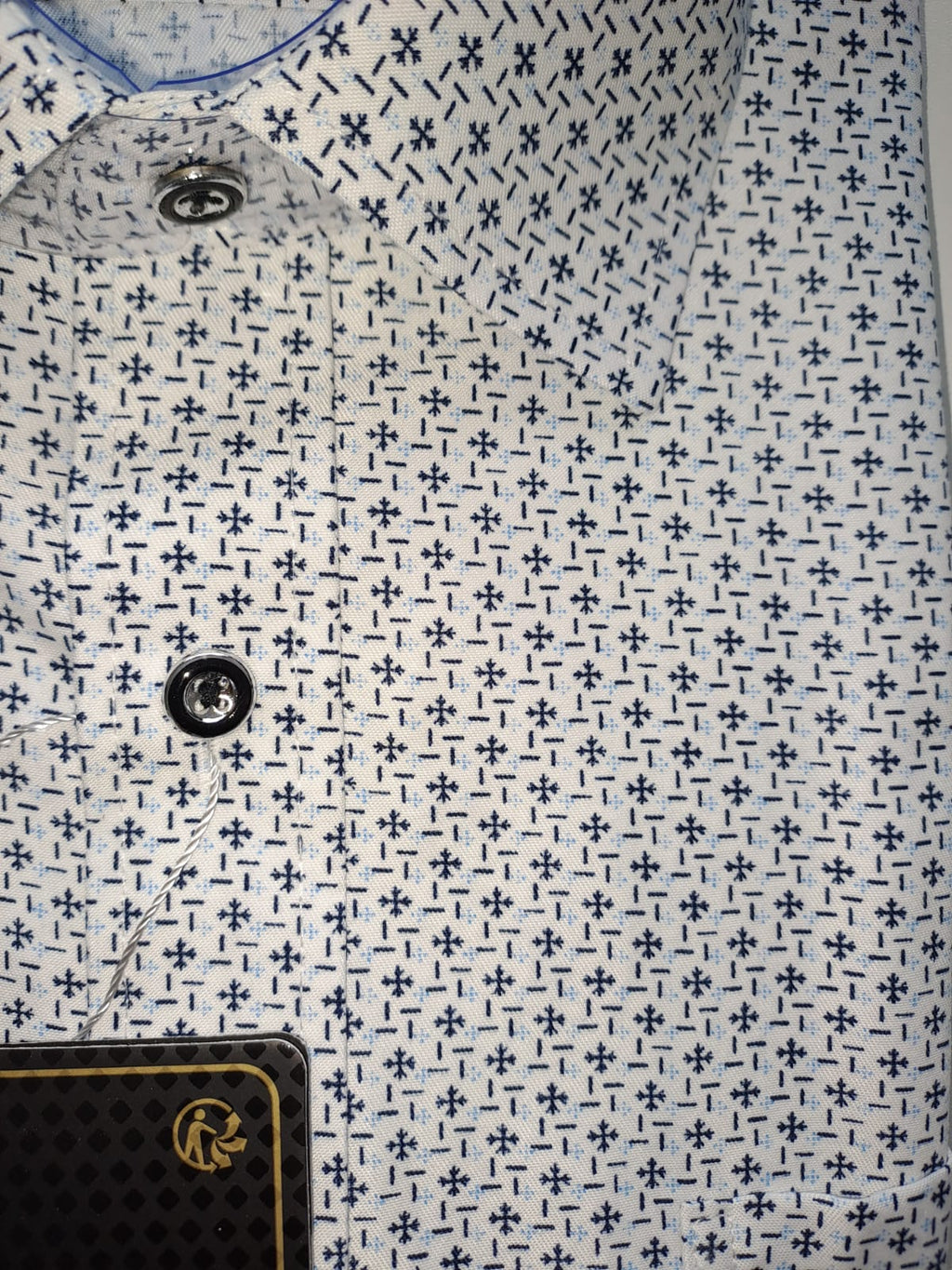 Chemise Amparo manche courte 100% coton croix gris bleu - Chemise Belgium