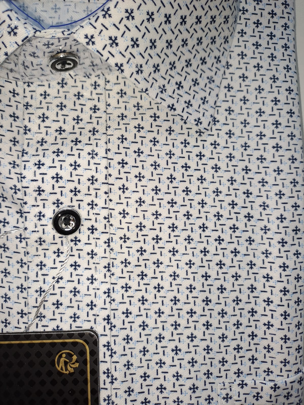 Chemise Amparo manche courte 100% coton croix gris bleu - Chemise Belgium