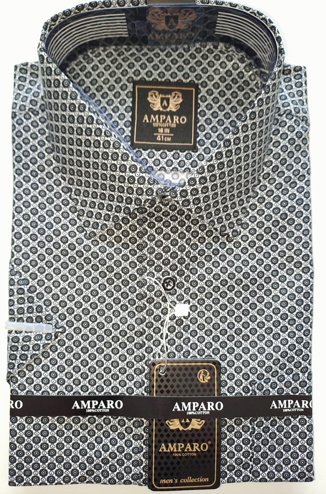 Chemise Amparo manche courte 100% coton Black / White circles - Chemise Belgium