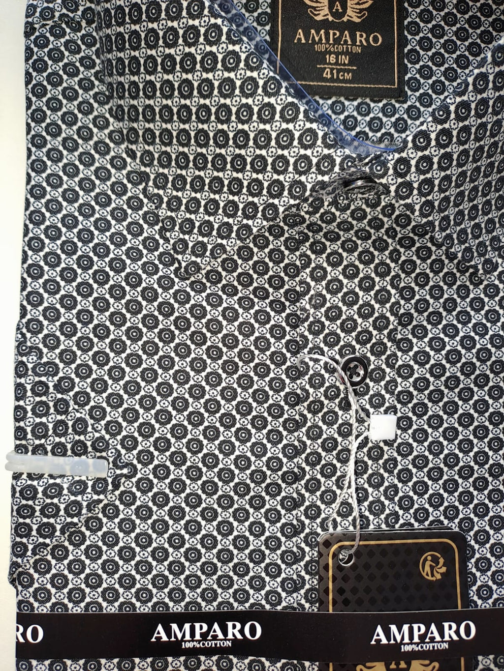 Chemise Amparo manche courte 100% coton Black / White circles - Chemise Belgium