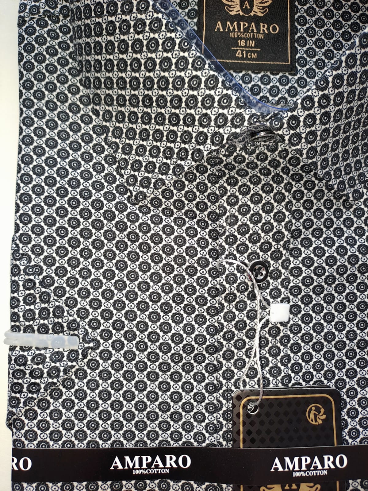 Chemise Amparo manche courte 100% coton Black / White circles - Chemise Belgium