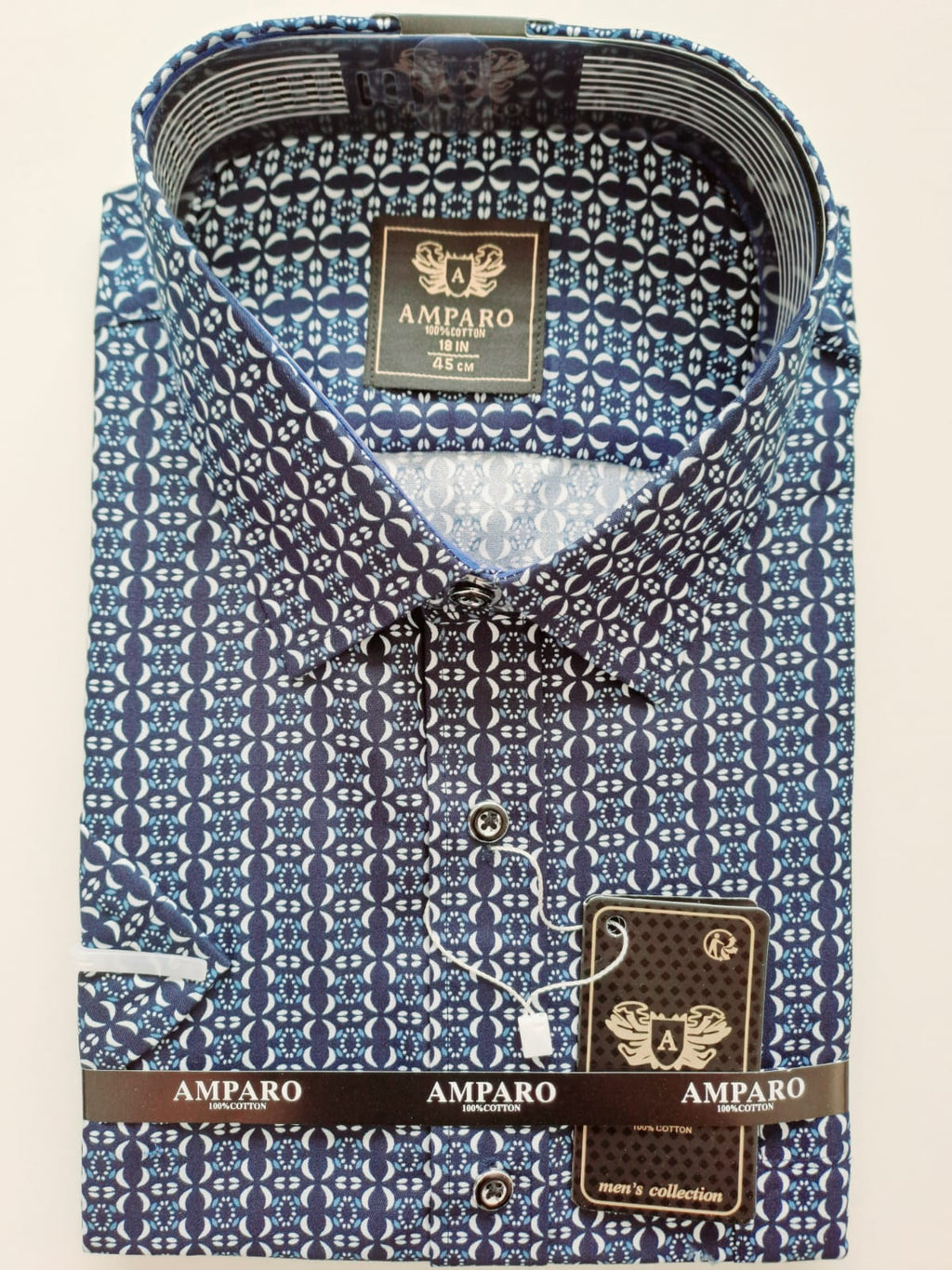 Chemise Amparo manche courte 100% coton Dark & Medium Blue - Chemise Belgium