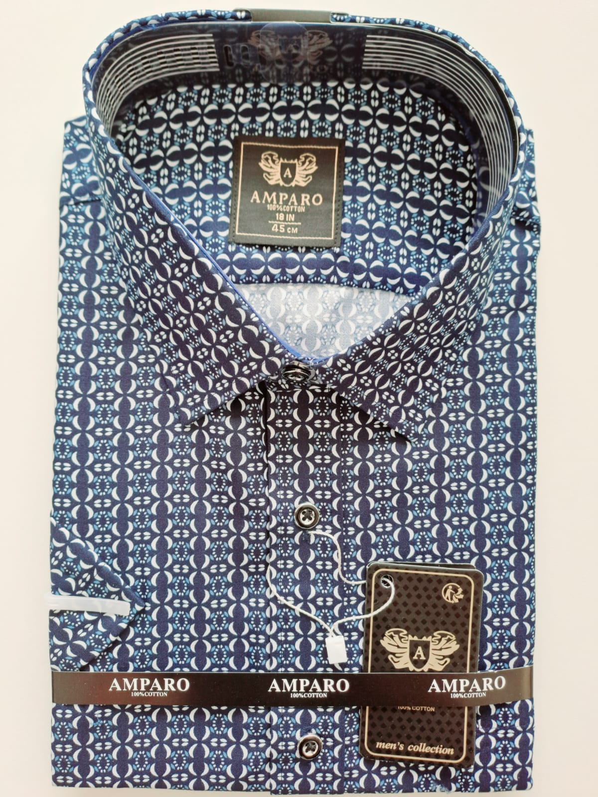 Chemise Amparo manche courte 100% coton Dark & Medium Blue - Chemise Belgium