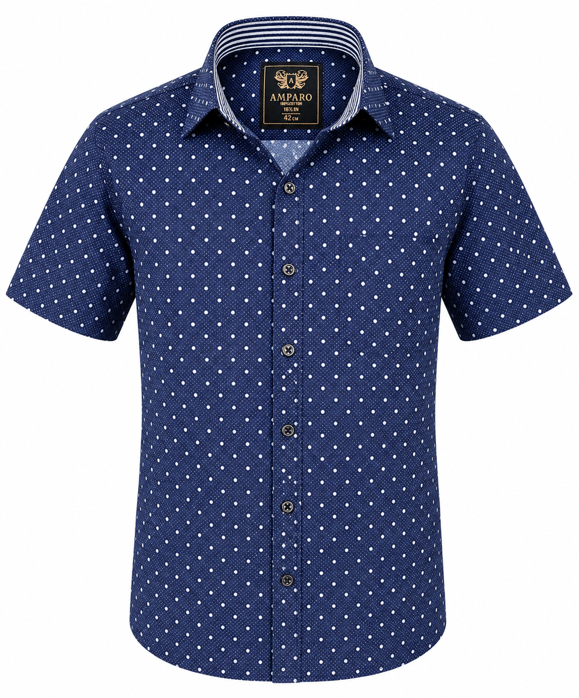 CHEMISE AMPARO MANCHE COURTE BLEU FONCE POINTILLE 100% COTON - Chemise Belgium