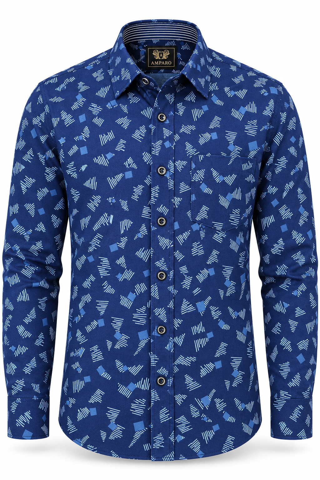 CHEMISE AMPARO MANCHE LONGUE BLEUE FONCE / BLEUE CLAIR 100% COTON