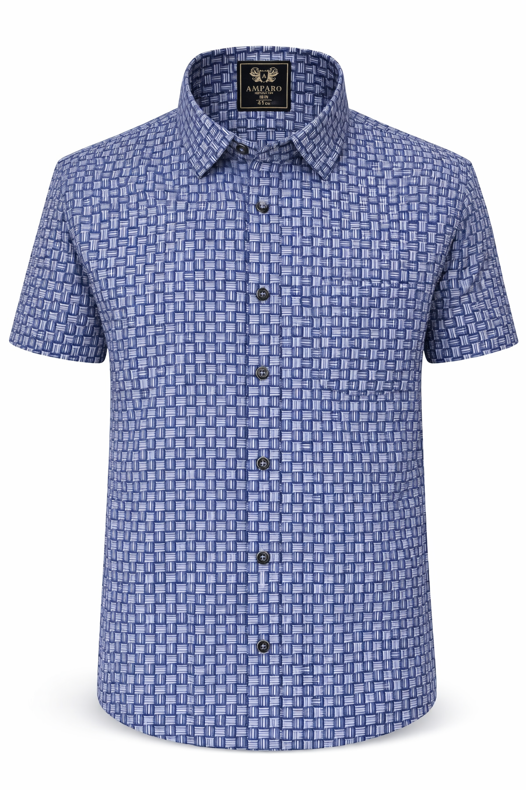 CHEMISE AMPARO MANCHE COURTE CARREAUX BLEU/GRIS 100% COTON - Chemise Belgium