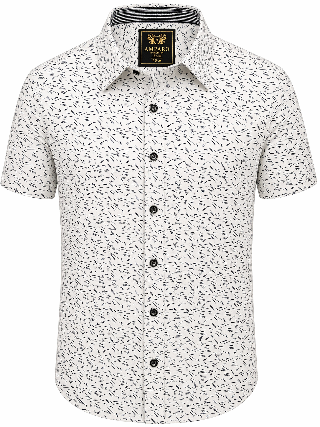 CHEMISE AMPARO MANCHE COURTE NOIR BLANC MODERNE 100% COTON - Chemise Belgium