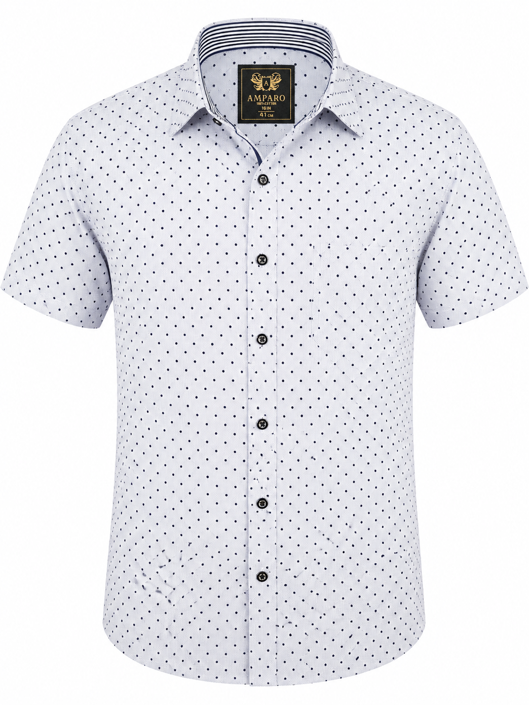CHEMISE AMPARO MANCHE COURTE BLANCHE POINTILLE 100% COTON - Chemise Belgium