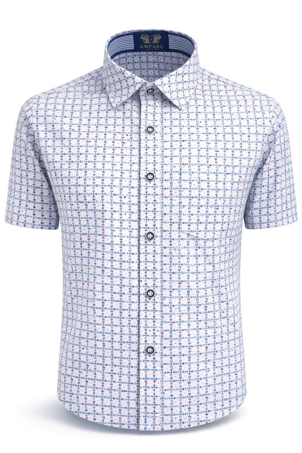 CHEMISE AMPARO MANCHE COURTE CARREAUX GRIS/ORANGE 100% COTON - Chemise Belgium