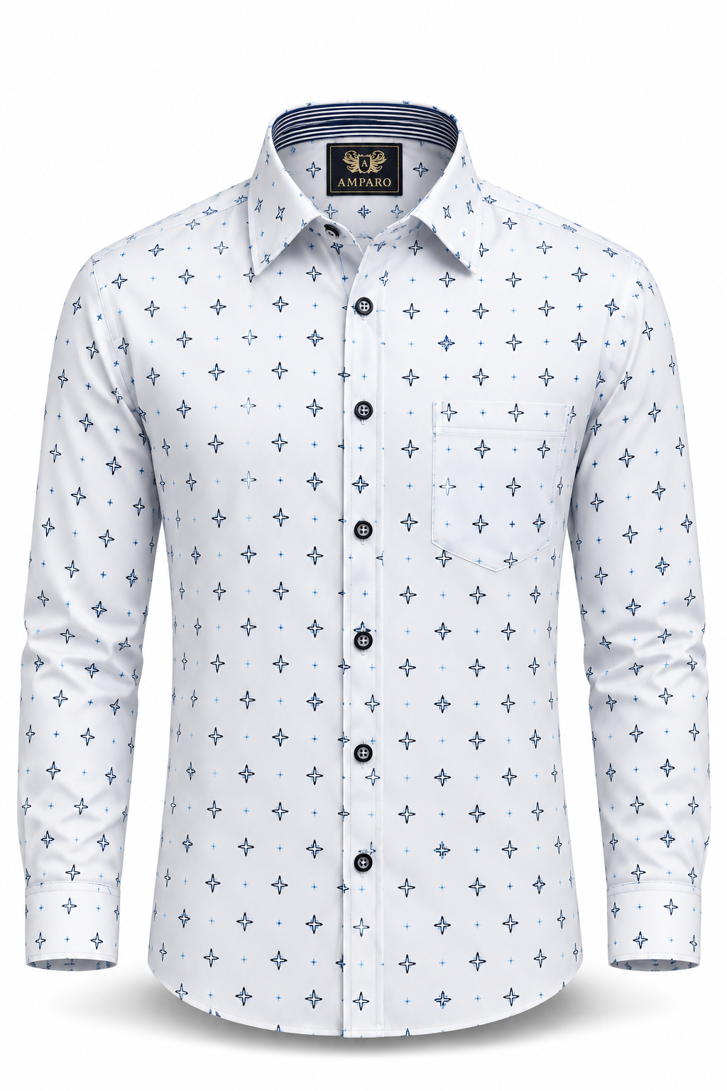 CHEMISE AMPARO MANCHE LONGUE BLANCHE AVEC ETOILES 100% COTON