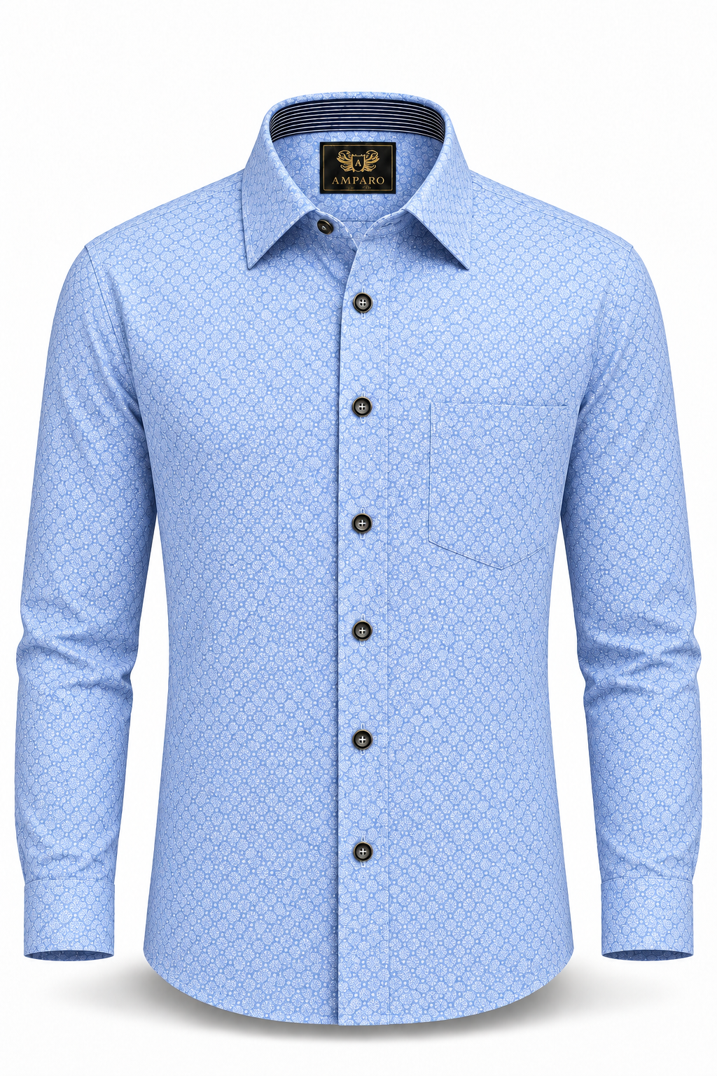 CHEMISE AMPARO MANCHE LONGUE BLEUE AVEC CERCLES 100% COTON
