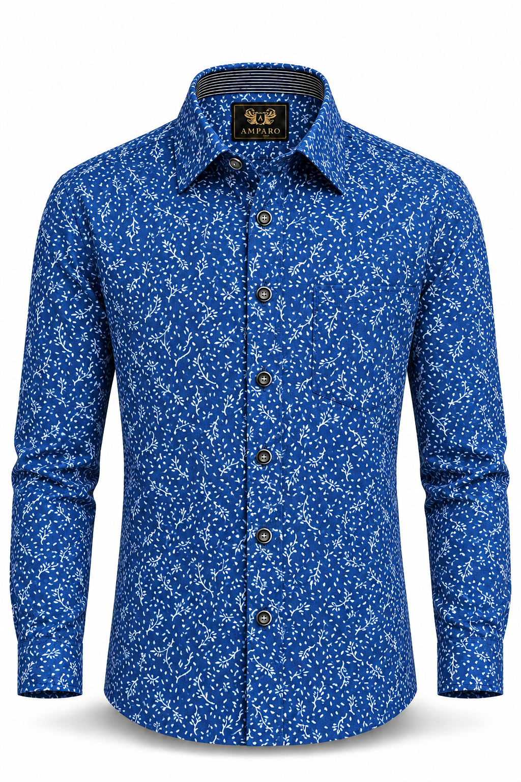CHEMISE AMPARO MANCHE LONGUE FLEURS BLEUES 100% COTON