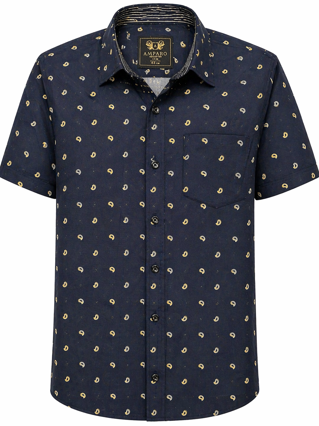 CHEMISE AMPARO MANCHE COURTE BLEU FONCE CASHMIRE 100% COTON - Chemise Belgium