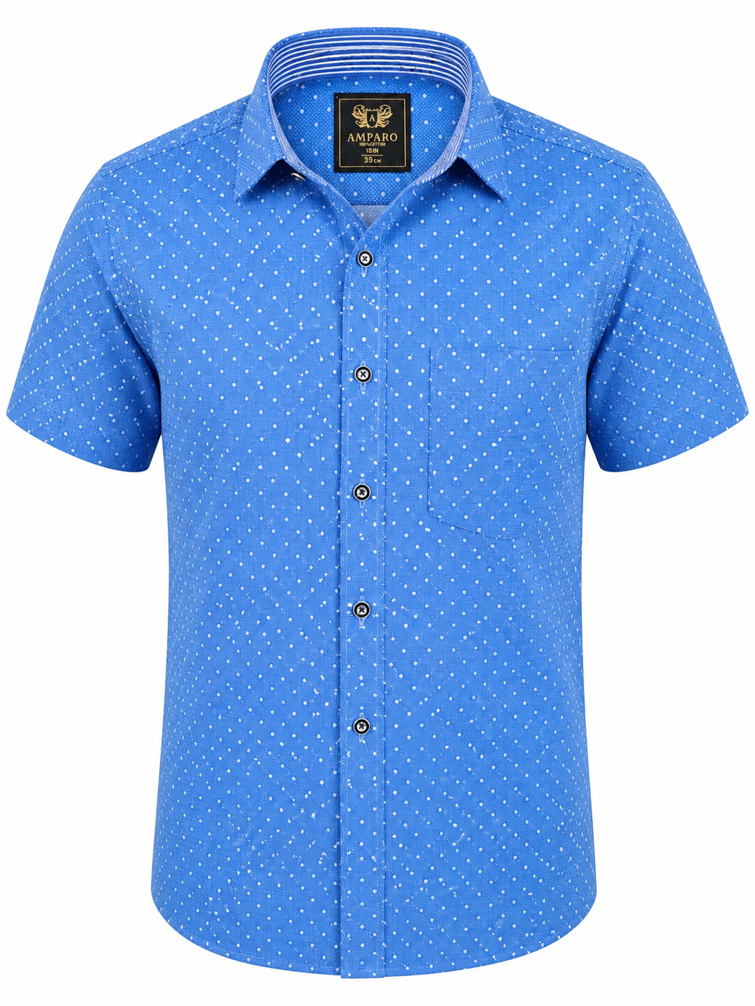 CHEMISE AMPARO MANCHE COURTE BLEU CLAIR POINTILLE 100% COTON - Chemise Belgium