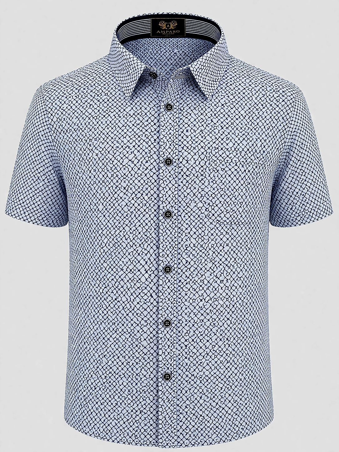 CHEMISE AMPARO MANCHE COURTE CARREAUX GRIS GEOMETRIC 100% COTON - Chemise Belgium