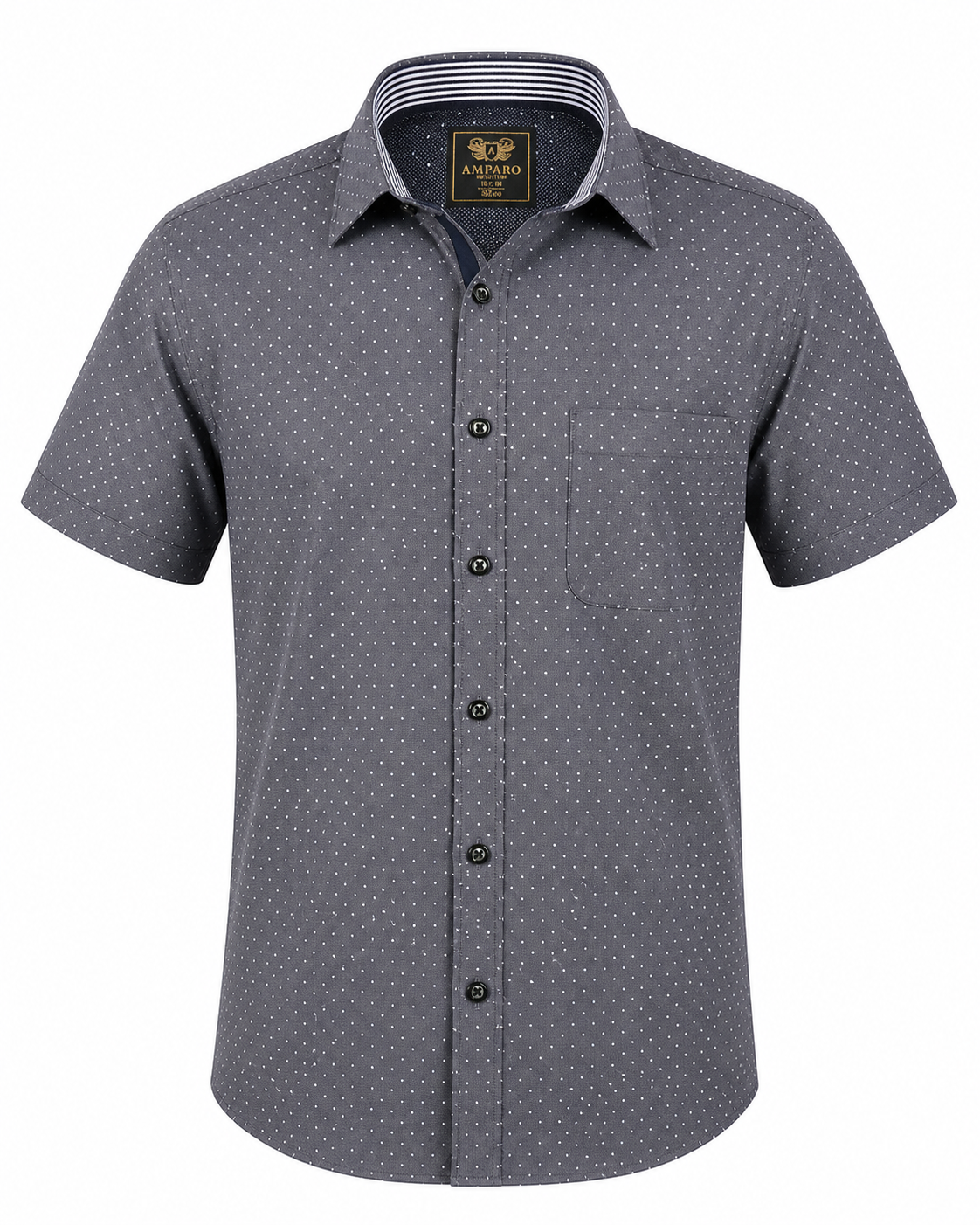 CHEMISE AMPARO MANCHE COURTE GRIS FONCE POINTILLE 100% COTON - Chemise Belgium