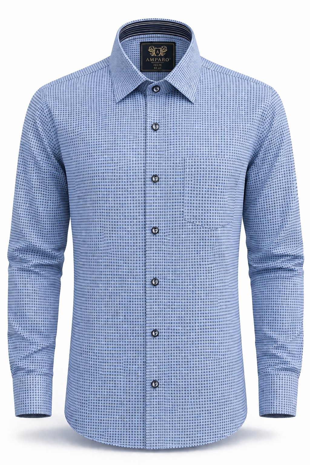 CHEMISE AMPARO MANCHE LONGUE BLEUE POINTILLE 100% COTON - Chemise Belgium