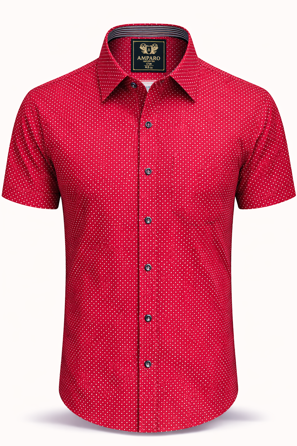 CHEMISE AMPARO MANCHE COURTE ROUGE POINTILLE 100% COTON - Chemise Belgium
