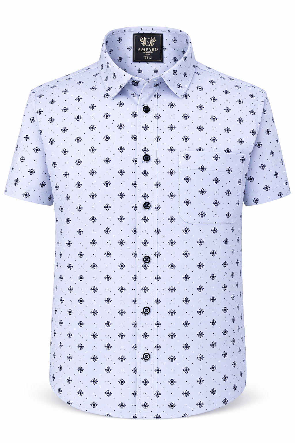 CHEMISE AMPARO MANCHE COURTE BLANCHE CARREAUX NOIRS 100% COTON - Chemise Belgium